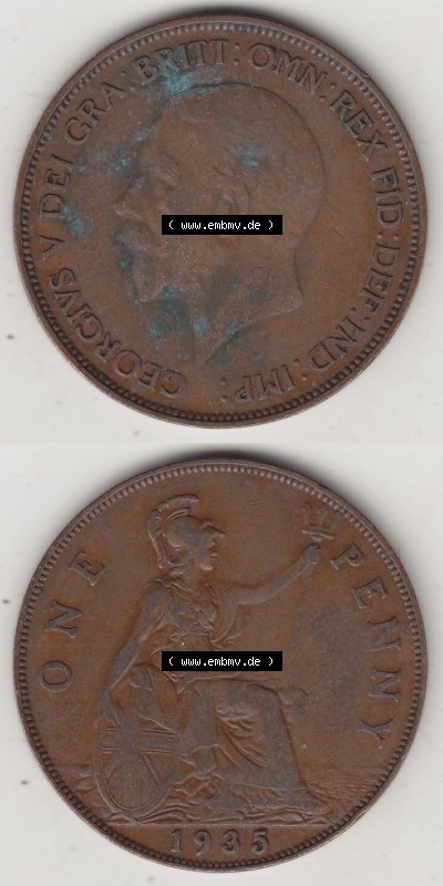 Münzen Großbritannien Eurovorläufer, Umlaufmünze vor Euroeinführung 1928-1936, 1 One Penny, 1935 (Stück 1), George V. BM... Sammlung