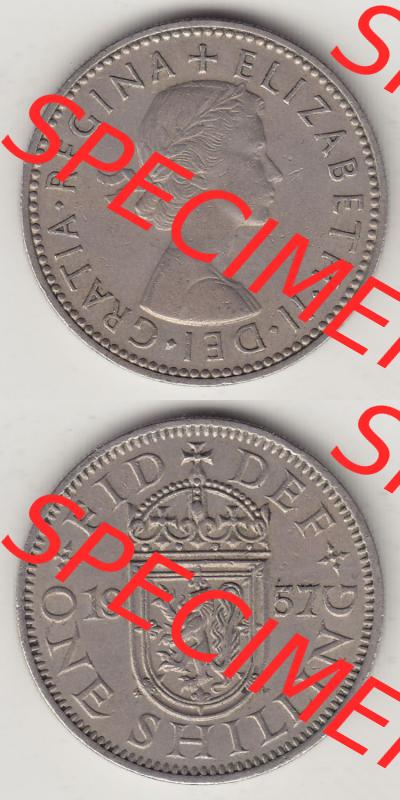 Münzen Großbritannien Eurovorläufer, Umlaufmünze vor Euroeinführung 1954-1970, 1 Schilling - Shilling, 1957-1 Wappen mit einen Löwen. Vorderseite... Sammlung