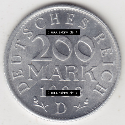 Münzen Deutschland 1918-1932 Weimarer Republik 1923-1923, 200 Mark D, 1923 (1) Sammlung