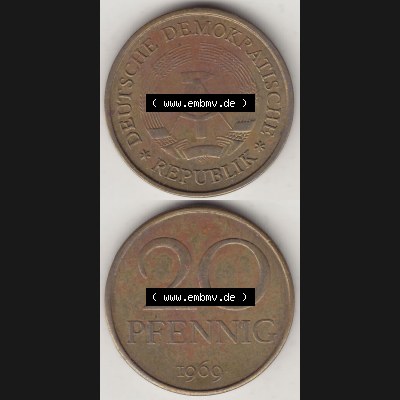 Münzen Deutschland DDR 1969-1990, 20 Pfennig 1969-2, DDR-Telefonmünze. Vorderseite und Rückseite Vertikal Untereinander, passend für Mobile-Geräte,... Sammlung