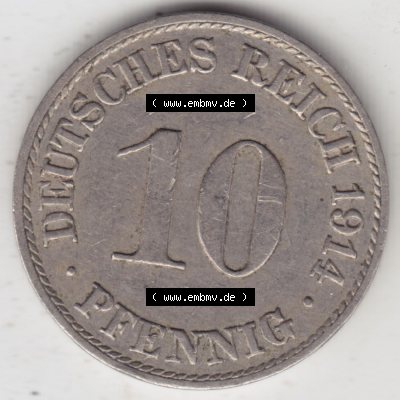 Münzen Deutschland 1871-1918 Kaiserreich 1890-1916, 10 Pfennig A, 1914 (1) Sammlung