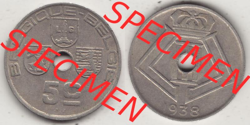 Alte Münzen KMS Belgien, Kursmünzensatz - Zusammenstellung 1938-1940, mit Münze 1938-1938, 5 C, Centime, BELGIQUE - BELGIE 1938-1. Vorderseite und Rückseite... Sammlung