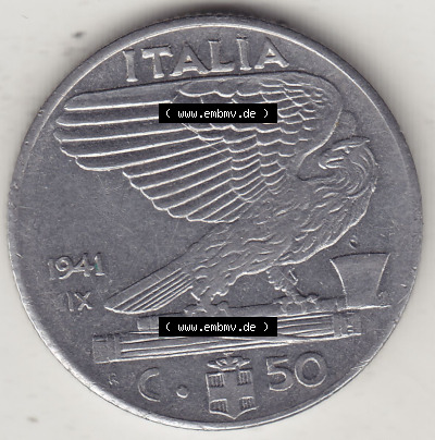 Münzen Italien / Italia Eurovorläufer, Umlaufmünze vor Euroeinführung 1939-1943, 50 Centesimi, Cent, Viktor Emanuael III.,... Sammlung