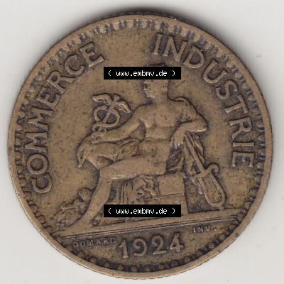 Münzen Frankreich Eurovorläufer, Umlaufmünze vor Euroeinführung 1920-1927, 1 Franken BON POUR 1 FRANC 1924 (Stück 2). Vorderseite... Sammlung