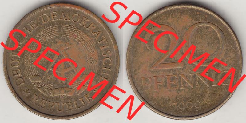 Münzen Deutschland DDR 1969-1990, 20 Pfennig 1969-1, DDR-Telefonmünze. Vorderseite und Rückseite Nebeneinander einer 20 Pfennig Münze / Umlaufmünze in der... Sammlung