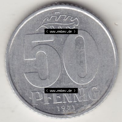 Münzen Deutschland DDR 1958-1990, A 50 Pfennig 1971-1 der DDR-Mark. Rückseite einer 50 Pfennig Münze / Umlaufmünze aus Deutschland der ehemaligen DDR in Europa als... Sammlung