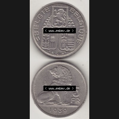 Alte Münzen KMS Belgien, Kursmünzensatz - Zusammenstellung 1938-1940, mit Münze 1938-1939, 5 Franken, FR, Francs, BELGIE - BELGIQUE 1939-1. Vorderseite... Sammlung