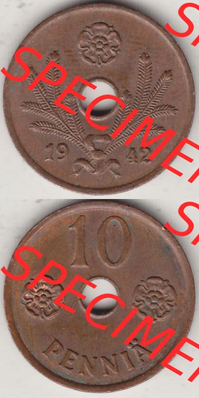 Alte Münzen Finnland, inoffizieller privater Kursmünzensatz / KMS - Zusammenstellung, mit Münze 1941-1943, 10 Penny, Penniä Kupfer 1942-1 . Rückseite... Sammlung