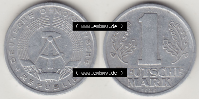 Münzen Deutschland DDR 1956-1963, A 1 Deutsche Mark 1956 (Stück 1). Vorderseite und Rückseite Nebeneinander einer 1 Mark Münze... Sammlung