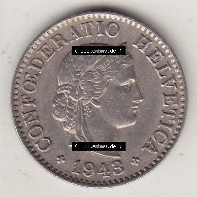 Münzen Schweiz Eurovorläufer, Umlaufmünze 1879-1980, 5 Rappen 1943 (Stück 2) Helvetica (1) Sammlung