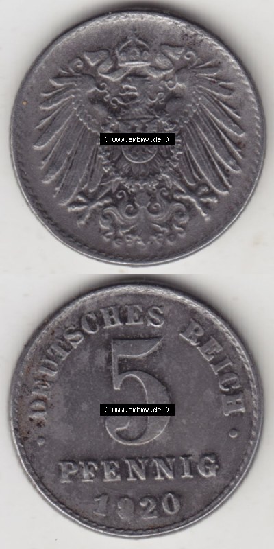 Münzen Deutschland 1918-1932 Weimarer Republik 1915-1922, 5 Pfennig D, 1920 (4) Sammlung