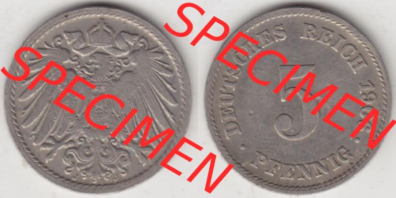 Münzen Deutschland 1871-1918 Kaiserreich 1890-1915, 5 Pfennig J, 1906 (3) Sammlung