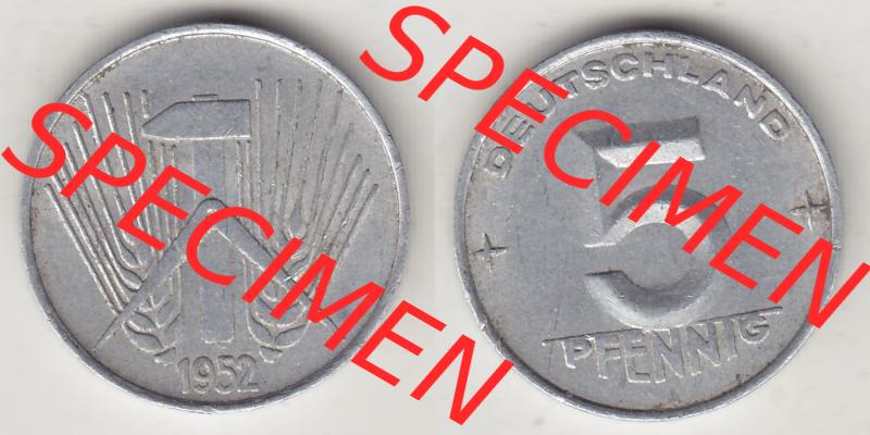 Münzen Deutschland DDR 1952-1953, A 5 Pfennig 1952-1. Vorderseite und Rückseite einer Münze auf einen Bild, einer 5 Pfennig Münze der ehemaligen DDR in Europa als... Sammlung