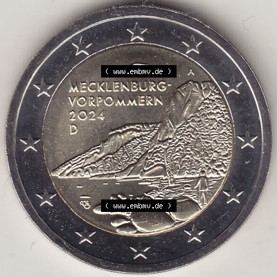 Münzen Euromünzen 2024, Deutschland 2 Euro Gedenkmünze 2024-2024, 2 Euro A Mecklenburg-Vorpommern - Königsstuhl. 2 Euro Gedenkmünze,... Sammlung