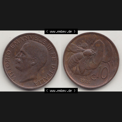 Münzen Italien / Italia Eurovorläufer, Umlaufmünze vor Euroeinführung 1919-1937, 10 Centesimi, Cent, Viktor Emanuel III. A. MOTTI RE DITALIA... Sammlung