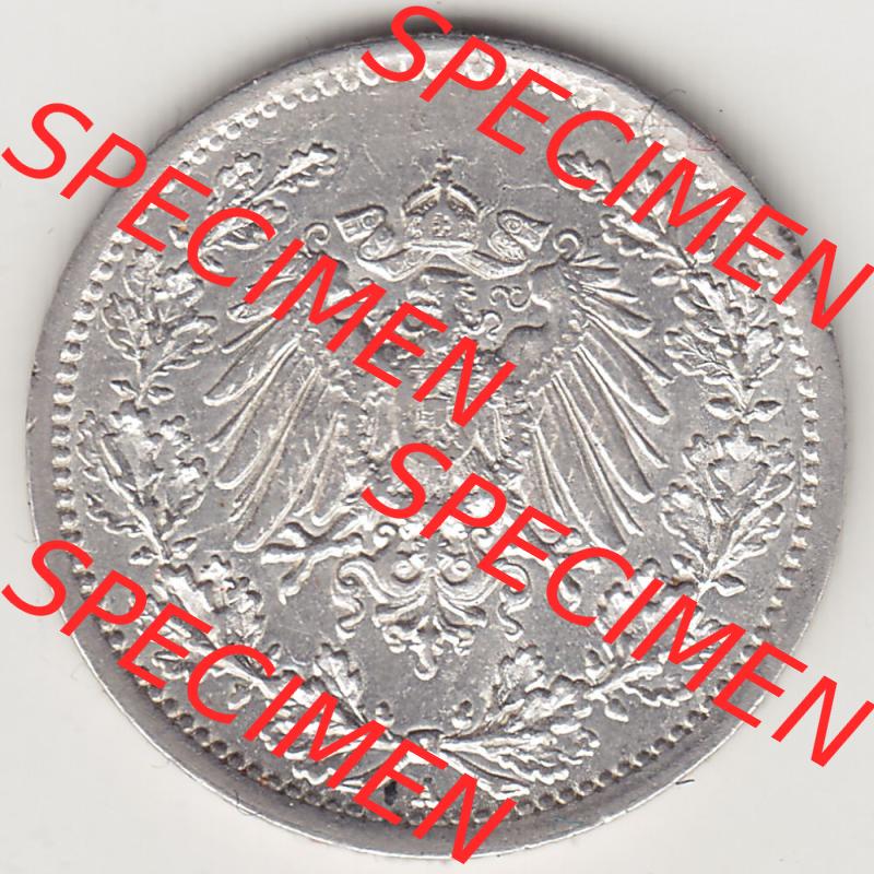 Münzen Deutschland 1871-1918 Kaiserreich Silbermünze 1905-1919, 1/2 Mark A 1915. Vorderseite einer Münze aus dem deutschen Kaiserreich in Europa als Digitales Bild /... Sammlung