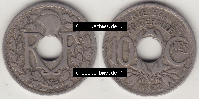 Münzen Frankreich Eurovorläufer, Umlaufmünze vor Euroeinführung 1917-1938, 10 Centimes, 10 CMES EGALITÉ FRATERNITÉ LIBERTÉ... Sammlung