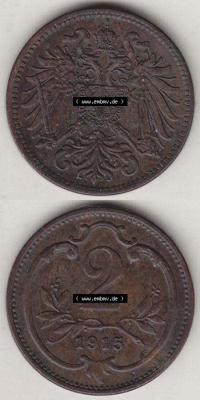 Münzen Österreich / Austria Eurovorläufer, Umlaufmünze vor Euroeinführung 1892-1915, 2 Heller 1915 (4) Sammlung