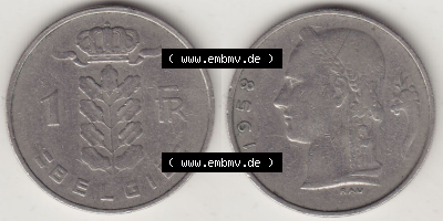 Münzen Belgien Eurovorläufer, Umlaufmünze vor Euroeinführung 1950-1988, 1 FR-Franken 1958 België. Vorderseite und Rückseite... Sammlung