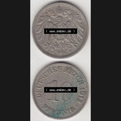 Münzen Deutschland 1871-1918 Kaiserreich 1890-1916, 10 Pfennig A, 1912 (4) Sammlung