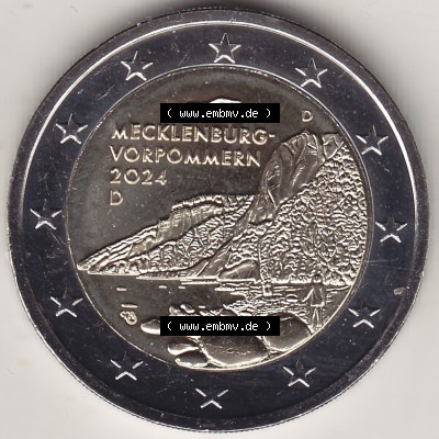 Münzen Euromünzen 2024, Deutschland 2 Euro Gedenkmünze 2024-2024, 2 Euro D Mecklenburg-Vorpommern - Königsstuhl. 2 Euro Gedenkmünze,... Sammlung