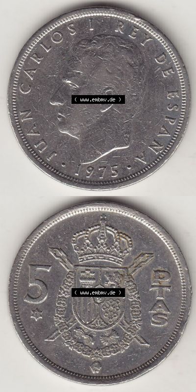 Münzen Spanien / España Eurovorläufer, Umlaufmünze vor Euroeinführung 1975-1980, 5 Peseten PTAS 1978 (Stück 4), REY - König... Sammlung