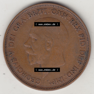 Münzen Großbritannien Eurovorläufer, Umlaufmünze vor Euroeinführung 1928-1936, 1 One Penny, 1936 (Stück 1), George V. BM... Sammlung