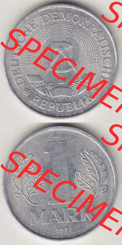 Münzen Deutschland DDR 1972-1990, A 1 Mark 1977-2. Vorderseite und Rückseite Vertikal Untereinander, passend für Mobile-Geräte, einer 1 Mark Münze /... Sammlung