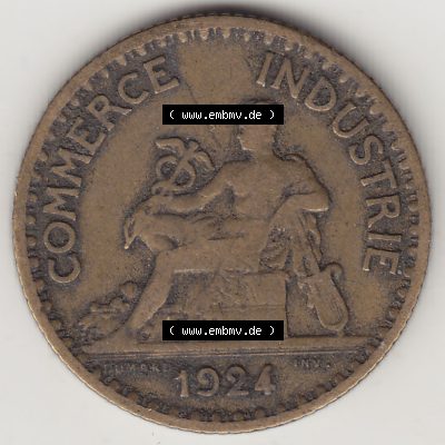 Münzen Frankreich Eurovorläufer, Umlaufmünze vor Euroeinführung 1920-1927, 1 Franken BON POUR 1 FRANC 1924-1. Vorderseite einer Münze aus Europa als Digitales... Sammlung