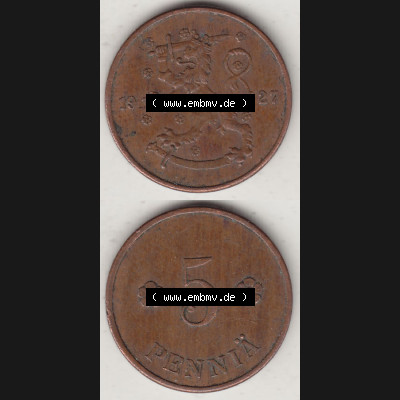 Alte Münzen Finnland, inoffizieller privater Kursmünzensatz / KMS - Zusammenstellung, mit Münze 1918-1940, 5 Penny, Penniä 1927. Rückseite und... Sammlung