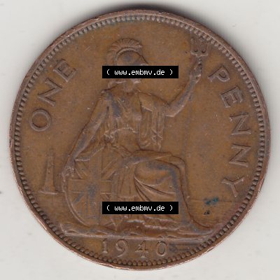 Münzen Großbritannien Eurovorläufer, Umlaufmünze vor Euroeinführung 1937-1948. 1 One Penny 1940-1, George VI, GEORGIVS VI DGBROMNREX FDINDIMP.... Sammlung
