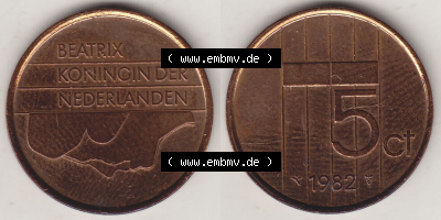 Münzen Niederlande / Netherlands Eurovorläufer, Umlaufmünze vor Euroeinführung 1982-2001, 5 Cent 1982, Königin Beatrix (3) Sammlung