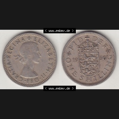 Münzen Großbritannien Eurovorläufer, Umlaufmünze vor Euroeinführung 1954-1970, 1 Schilling - Shilling, 1956-1 Wappen mit 3 Löwen. Vorderseite und... Sammlung