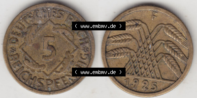 Münzen Deutschland 1918-1932 Weimarer Republik 1924-1936, 5 Reichspfennig F, 1925 (3) Sammlung
