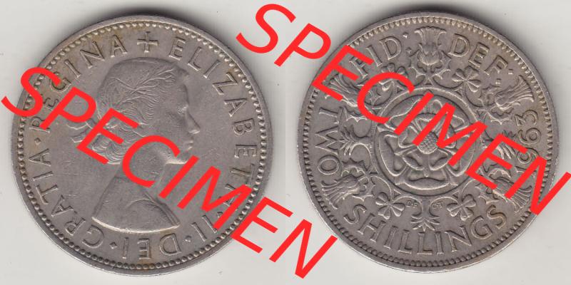 Münzen Großbritannien Eurovorläufer, Umlaufmünze vor Euroeinführung 1954-1970, 2 Schilling - Shillings 1963-1. Vorderseite und Rückseite horizontal nebeneinander... Sammlung