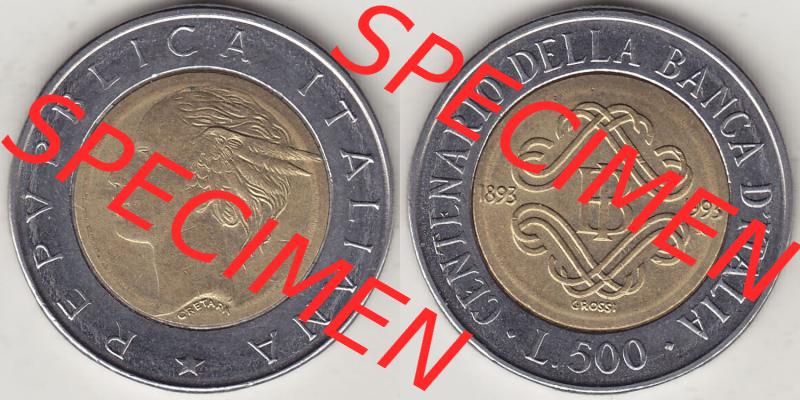 Münzen Italien / Italia Eurovorläufer, Gedenkmünze vor Euroeinführung 1993-1993, 500 Lire, 100 Jahre Bank von Italien (1893-1993), CENTENARIO DELLA... Sammlung