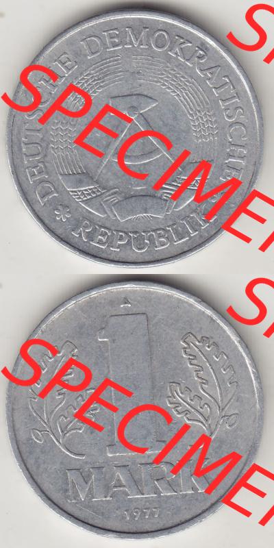 Münzen Deutschland DDR 1972-1990, A 1 Mark 1977-4. Vorderseite und Rückseite Vertikal Untereinander, passend für Mobile-Geräte, einer 1 Mark Münze /... Sammlung