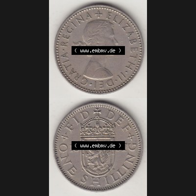 Münzen Großbritannien Eurovorläufer, Umlaufmünze vor Euroeinführung 1954-1970, 1 Schilling - Shilling, 1957-1 Wappen mit einen Löwen. Vorderseite... Sammlung