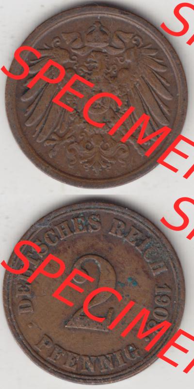 Münzen Deutschland 1871-1918 Kaiserreich 1904-1916, 2 Pfennig A, 1908 II (4) Sammlung