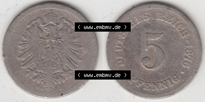 Münzen Deutschland 1871-1918 Kaiserreich 1874-1889, 5 Pfennig J, 1876 (3) Sammlung