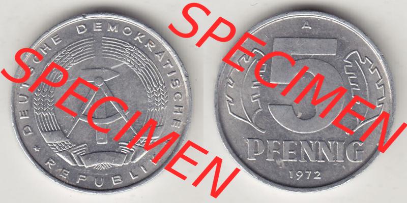 Münzen Deutschland DDR 1968-1990, A 5 Pfennig 1972-1. Vorderseite und Rückseite einer Münze auf einen Bild, einer 5 Pfennig Münze der ehemaligen DDR in Europa als... Sammlung
