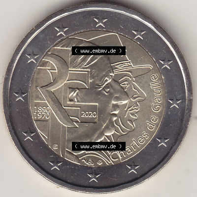Münzen Euromünzen 2018 Frankreich 2018-2018, 2 Euro Charles de Gaulle. 2 Euro Gedenkmünze, gültiges Zahlungsmittel in allen... Sammlung