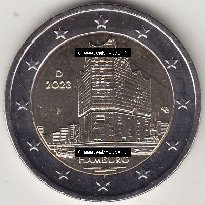 Münzen Euromünzen 2023, Deutschland / BRD 2 Euro Gedenkmünze 2023, Mzz. Münzzeichen F Bundesland Hamburg. 2 Euro Gedenkmünzen... Sammlung