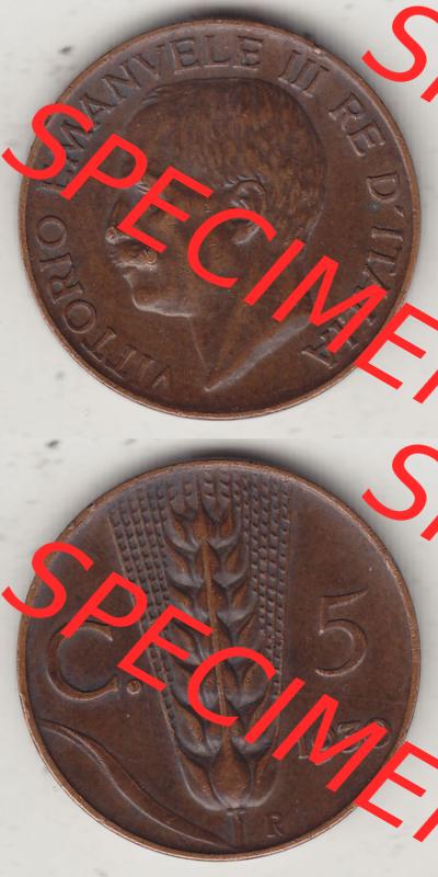 Münzen Italien / Italia Eurovorläufer, Umlaufmünze vor Euroeinführung 1919-1937, 5 Centesimi, Cent, Viktor Emanuel III. A. MOTTI VITTORIO EMANVELE... Sammlung