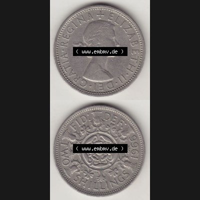 Münzen Großbritannien Eurovorläufer, Umlaufmünze vor Euroeinführung 1954-1970, 2 Schilling - Shillings 1966-6. Vorderseite und Rückseite vertikal untereinander... Sammlung