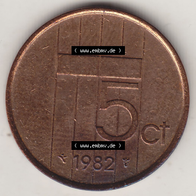 Münzen Niederlande / Netherlands Eurovorläufer, Umlaufmünze vor Euroeinführung 1982-2001, 5 Ct Cent 1982, Königin Beatrix... Sammlung
