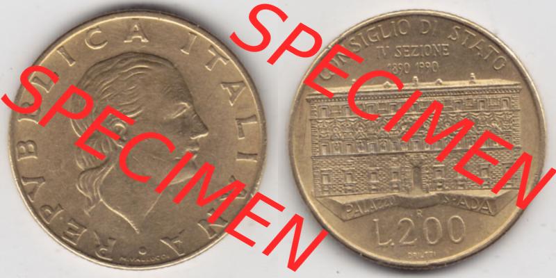 Münzen Italien / Italia Eurovorläufer, Gedenkmünze vor Euroeinführung 1990-1990, 200 Lire Gründung von Staatsrat. Rückseite und Vorderseite horizontal... Sammlung