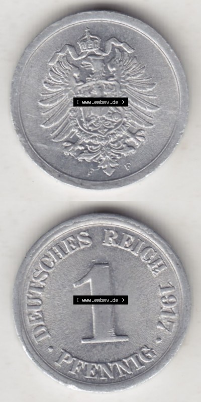 Münzen Deutschland 1918-1932 Weimarer Republik 1916-1918, 1 Pfennig F, 1917 I. (4) Sammlung