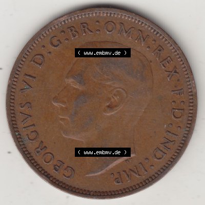 Münzen Großbritannien Eurovorläufer, Umlaufmünze vor Euroeinführung 1937-1948. 1 One Penny 1939-1, George VI, GEORGIVS VI DGBROMNREX FDINDIMP.... Sammlung