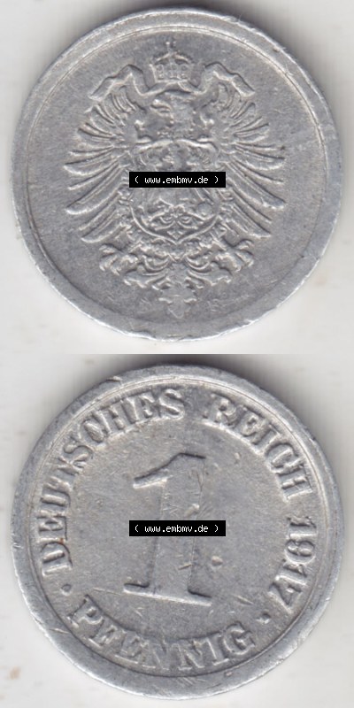 Münzen Deutschland 1918-1932 Weimarer Republik 1916-1918, 1 Pfennig F, 1917 VI. (4) Sammlung